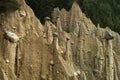 Earth piramides with capstones near Bruneck in Italian Dolomites Royalty Free Stock Photo
