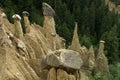 Earth piramides with capstones near Bruneck in Italian Dolomites Royalty Free Stock Photo