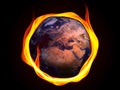 Earth Planet burning surronded by flames. Climate change or environment pollution concept Royalty Free Stock Photo