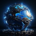 Earth planet with chain and lock on dark background Ai generative Royalty Free Stock Photo
