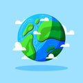 Earth planet with clouds vector cartoon illustration isolated on blue background. Royalty Free Stock Photo