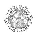 Earth planet globe. Vector black vintage engraving illustration Royalty Free Stock Photo