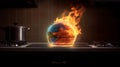 earth planet globe over flames of a stove burning, the concept of conventional Royalty Free Stock Photo