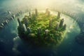 Earth planet green forest city. Generative AI