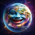 The Earth planet with happy face