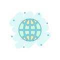 Earth planet icon in comic style. Globe geographic vector cartoon illustration pictogram. Global communication business concept