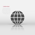 Earth planet icon in flat style. Globe geographic vector illustration on white isolated background. Global communication business Royalty Free Stock Photo