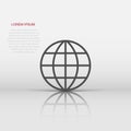 Earth planet icon in flat style. Globe geographic vector illustration on white isolated background. Global communication business Royalty Free Stock Photo