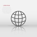 Earth planet icon in flat style. Globe geographic vector illustration on white isolated background. Global communication business Royalty Free Stock Photo