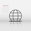 Earth planet icon in flat style. Globe geographic vector illustration on white isolated background. Global communication business Royalty Free Stock Photo