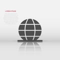 Earth planet icon in flat style. Globe geographic vector illustration on white isolated background. Global communication business Royalty Free Stock Photo