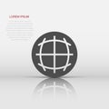 Earth planet icon in flat style. Globe geographic vector illustration on white isolated background. Global communication business Royalty Free Stock Photo