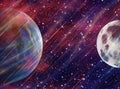 Earth planet and moon on space sky background Royalty Free Stock Photo