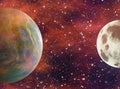 Earth planet and moon on space sky backgrounds Royalty Free Stock Photo