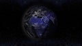 Earth planet at night with urban lights areas illustration, euro Royalty Free Stock Photo