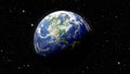 Earth planet over starfield in deep space, fictional cosmic background with earth globe and stars Royalty Free Stock Photo
