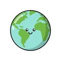 Earth planet for patches, badges, stickers, logos. Cute eco funny cartoon character icon in asian japanese kawaii style. Vector Royalty Free Stock Photo