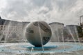 Hodzovo square with Planet of Peace fountain in Bratislava, Slovakia.