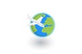 Earth Planet. Plane trip around the world isometric flat icon. 3d vector