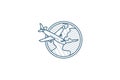 Earth Planet. Plane trip around the world isometric icon. 3d line art technical drawing. Editable stroke vector