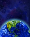 Earth planet in space half view of North America - hand drawn watercolor illustration Royalty Free Stock Photo