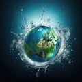 earth planet in splash of water. view of outer space