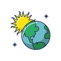 Earth planet sun line and fill image Royalty Free Stock Photo