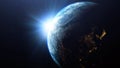 Earth planet with sun viewed from space , 3d render of planet Earth, elements of this image provided by NASA