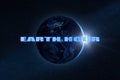 Earth planet with sunlight in dark space. Earth hour 2023 event. Elements of this image furnished by NASA