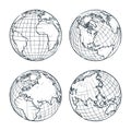 Earth planet vector sketch illustration. Hand drawn doodle globe set Royalty Free Stock Photo