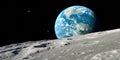 Earth Planet View from Moon Surface Royalty Free Stock Photo