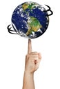 Earth Planet World Spinning Finger Hand Isolated