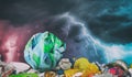 Earth on plastic trash. Ecology concept