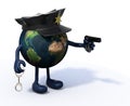 Earth with police cop and gun on hand