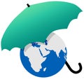 Earth protected by a green world umbrella