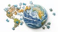 Earth puzzle with scattered pieces, symbolizing a fragmented world Royalty Free Stock Photo