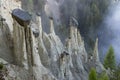 Earth pyramids of Platten (Erdpyramiden - Piramidi di Plata) near Percha and Bruneck,  South Tyrol, Italy Royalty Free Stock Photo