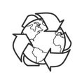 Earth with Recycle Symbol Outline Flat Icon Royalty Free Stock Photo