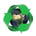 Earth with recycling symbol