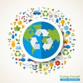 Earth with recycling symbol flat sticker Royalty Free Stock Photo