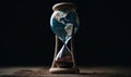 Earth running out of time: Hourglass with planet inside Creating using generative AI tools Royalty Free Stock Photo