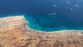 Earth`s line. A perspective of the ground`s colors and shapes. Aerial view of the Egyptian coast overlooking the Mediterranean sea