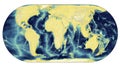 Earth's topography represented with real data from ETOPO1. Eckert IV projection. Palette: relief