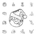 Earth in a santa hat vector illustration in color and outline sketch style on white background Royalty Free Stock Photo