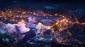 The earth seen from space at night, showcasing city lights, coastlines, and atmospheric phenomena Royalty Free Stock Photo