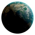 Earth seen from space partially lit with night lights. View of the Asian continent and part of Eastern Europe. Transparent backgro Royalty Free Stock Photo