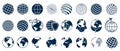 Earth set icons, Globes with World Maps, set Earth globe hemispheres with continents - vector