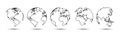 Earth set one line Globes with World Maps - stock vector Royalty Free Stock Photo