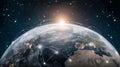 Earth showing global network connections, digital data transfer, and future telecommunication technology Royalty Free Stock Photo