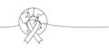 Earth silhouette with aid ribbon one line continuous drawing. World map silhouette continuous one line illustration Royalty Free Stock Photo